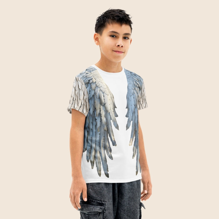 White Angel Wings Youth T-Shirt — Kids Cotton Crew Neck Tee