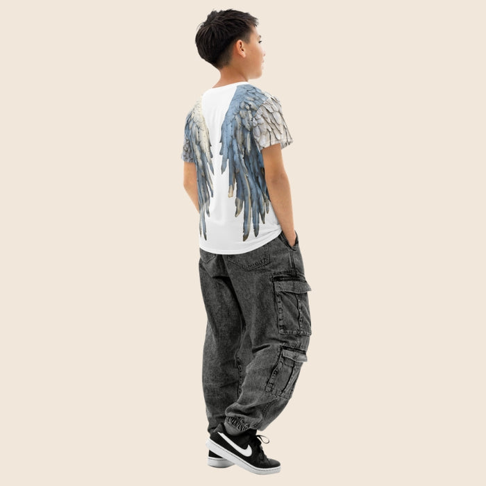 White Angel Wings Youth T-Shirt — Kids Cotton Crew Neck Tee