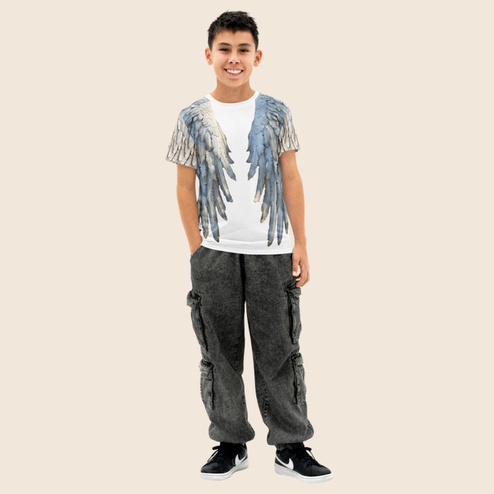 White Angel Wings Youth T-Shirt — Kids Cotton Crew Neck Tee