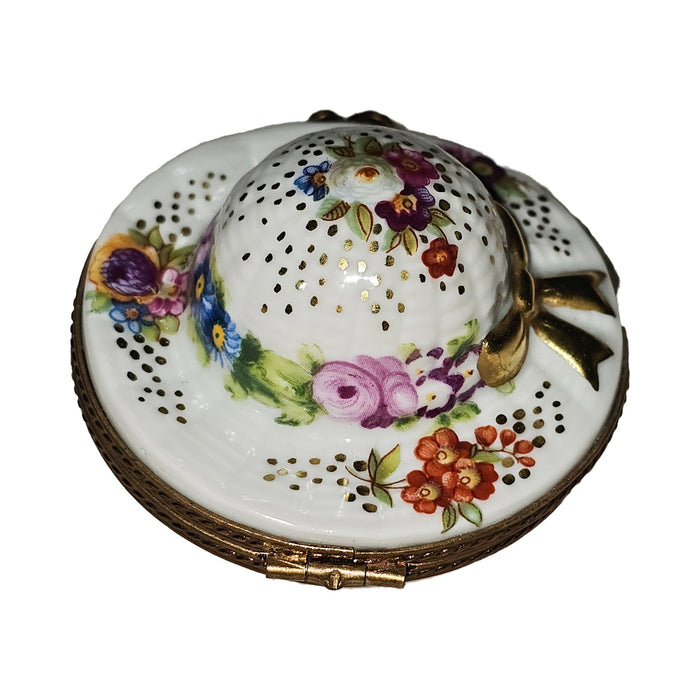 Elegant Floral Limoges Box Porcelain Limoges garden hat French Trinket Box