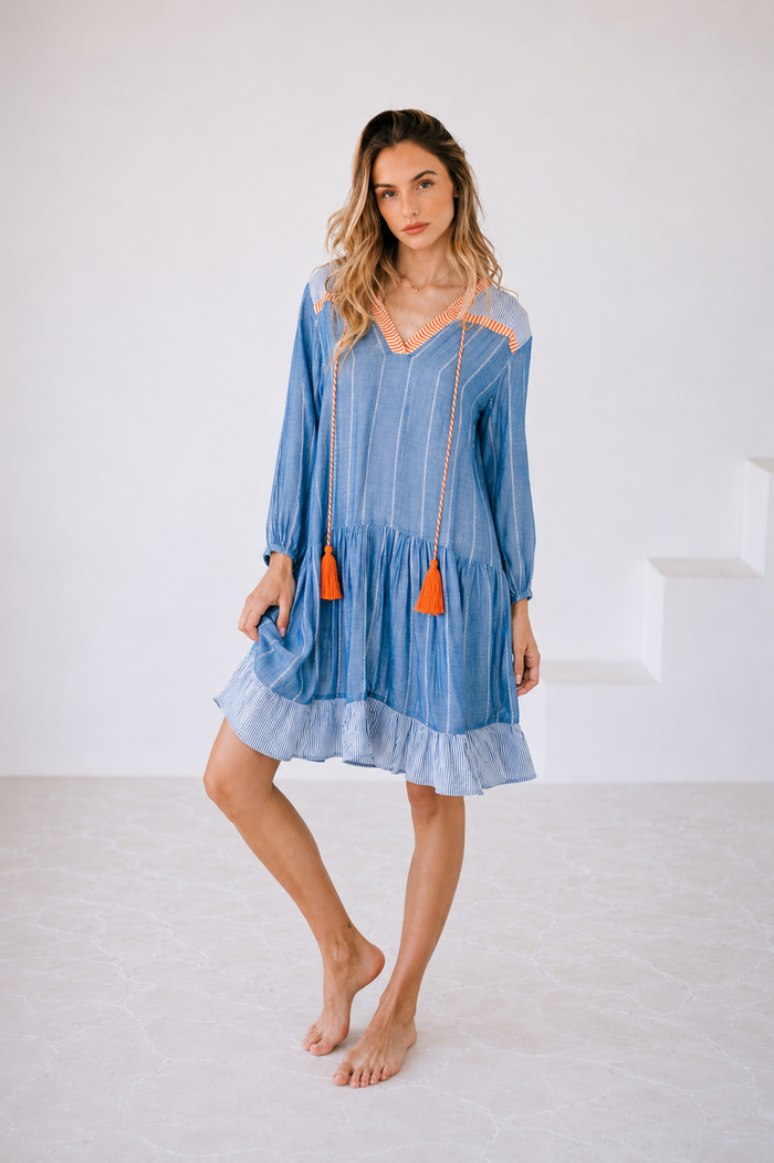 White Poetry Blue and Red Short Dress