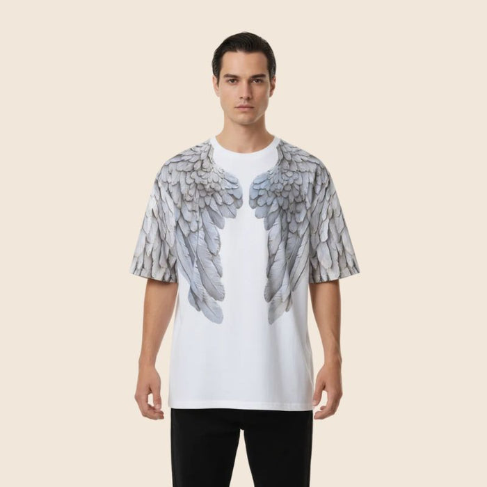 White Wings Print Oversized Cotton T-Shirt | Heavyweight Festival Tee