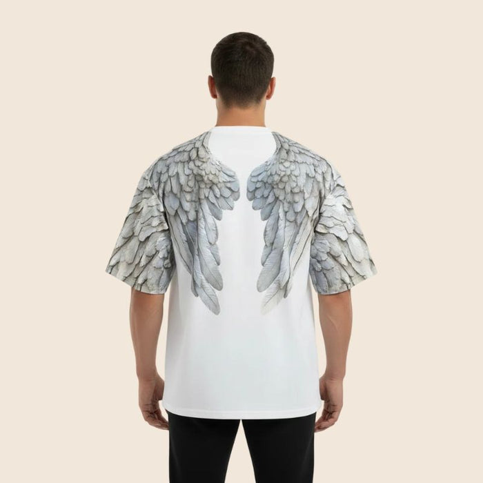 White Wings Print Oversized Cotton T-Shirt | Heavyweight Festival Tee