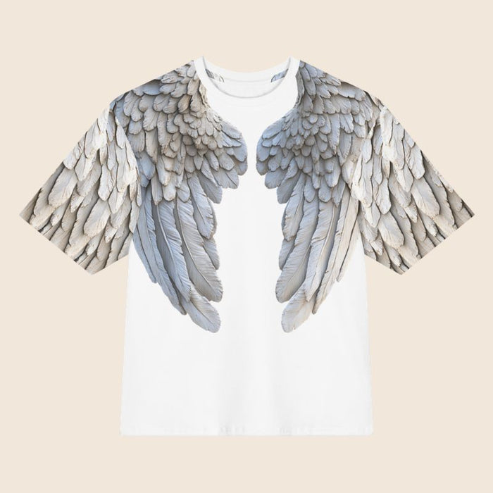 White Wings Print Oversized Cotton T-Shirt | Heavyweight Festival Tee