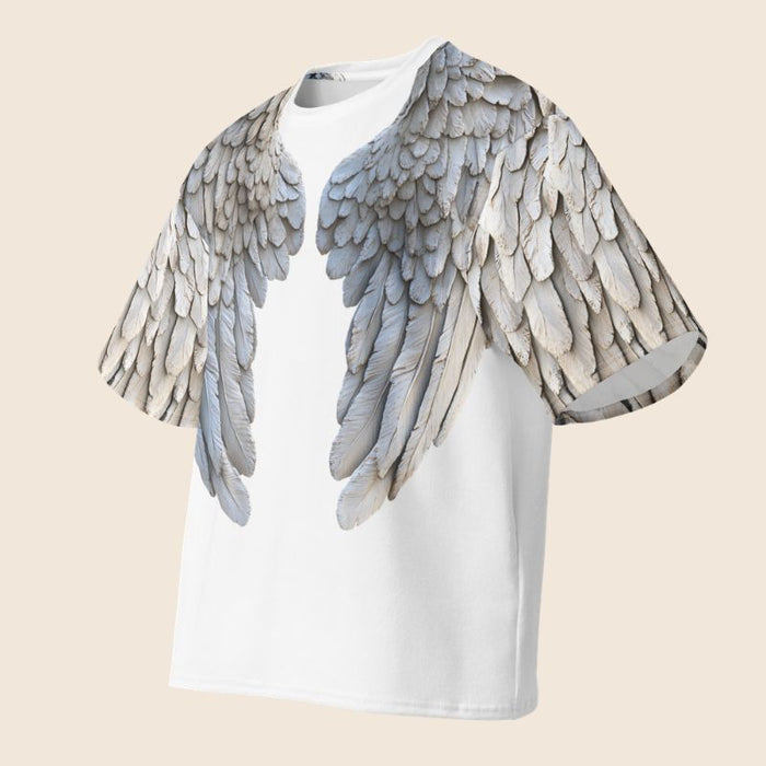 White Wings Print Oversized Cotton T-Shirt | Heavyweight Festival Tee