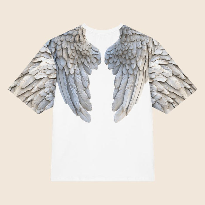 White Wings Print Oversized Cotton T-Shirt | Heavyweight Festival Tee
