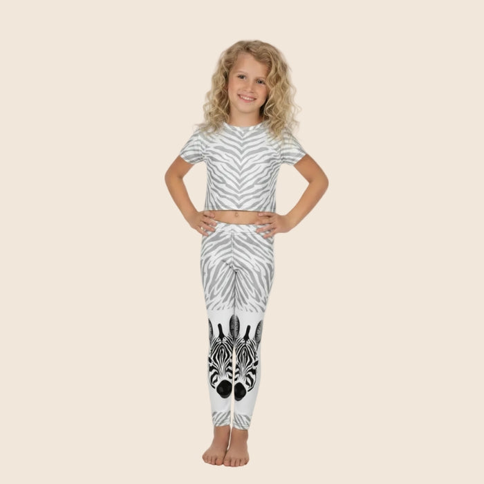 White Zebra Face Kids Leggings | Toddler Animal Print | Four Way Stretch