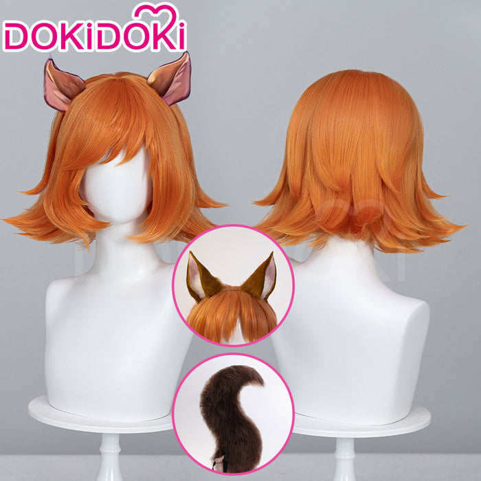 【Wig Ready For Ship】DokiDoki Game Cosplay Woman Sqquirrel Girrl Wig / Ear / Tail Short Curly Orange Hair