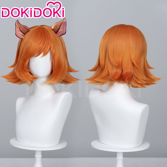【Wig Ready For Ship】DokiDoki Game Cosplay Woman Sqquirrel Girrl Wig / Ear / Tail Short Curly Orange Hair