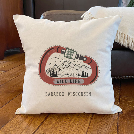 Wild Life Carabiner w/ City, State - Custom Square Canvas Pillow