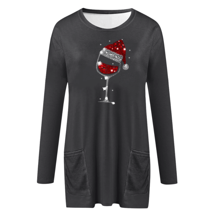 Wine &amp; Santa Hat Sweatshirt for Women