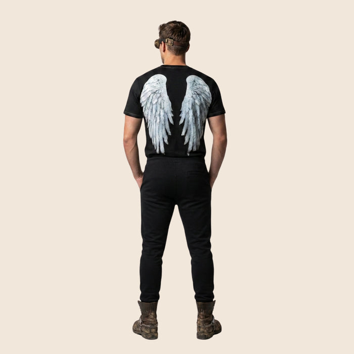 Wings Graphic Back Print Men's Tee | Black Cotton T-Shirt