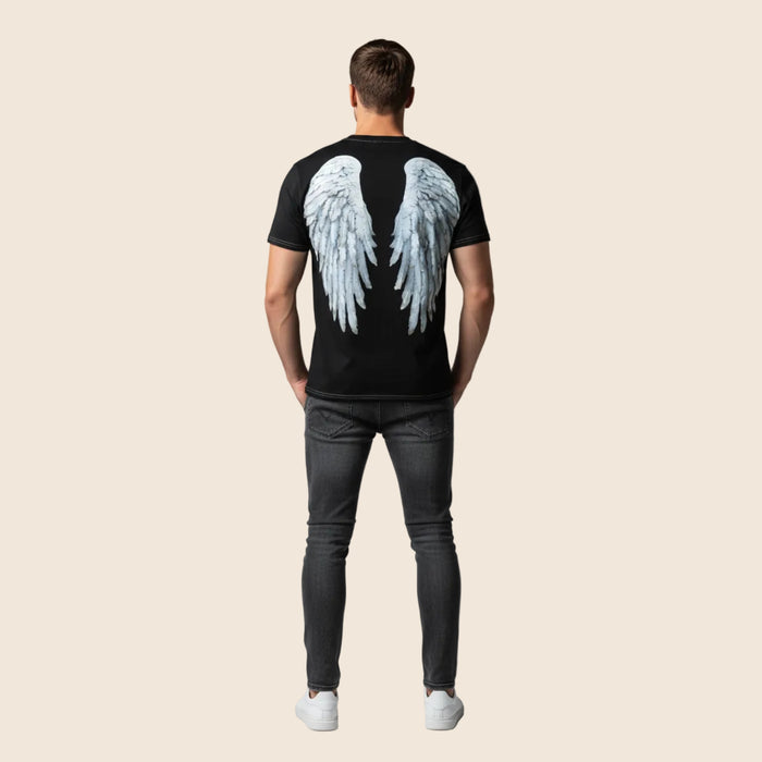Wings Graphic Back Print Men's Tee | Black Cotton T-Shirt