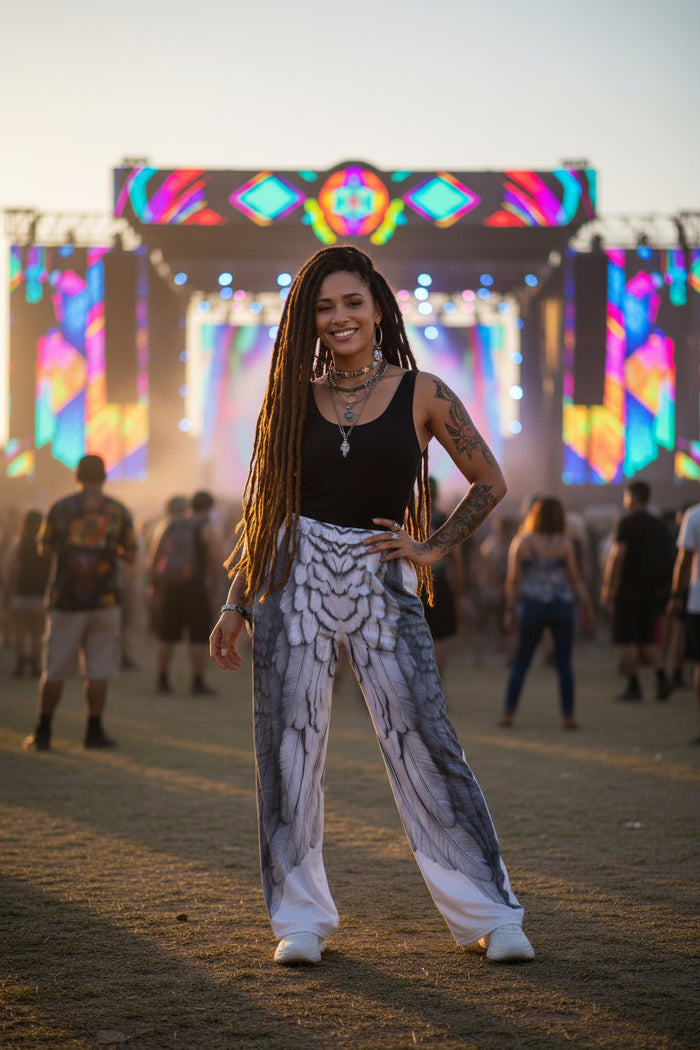 Wings Print Unisex Wide-Leg Pants — All-Over Print Festival & Streetwear