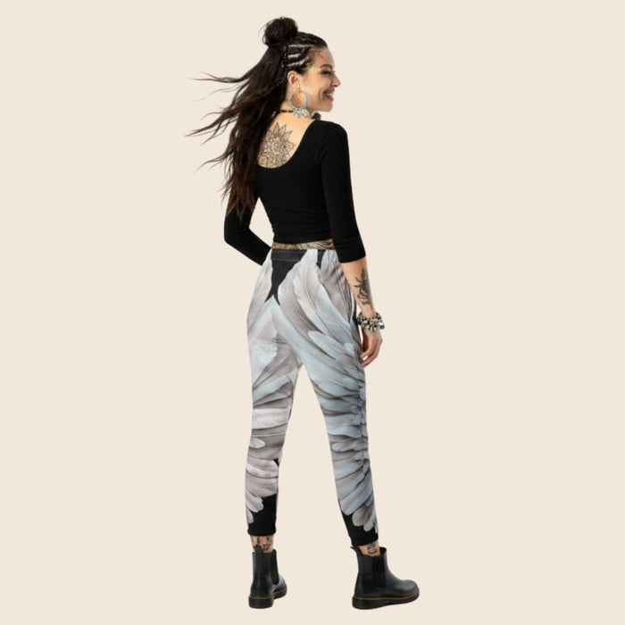 Wings Print Women's Recycled Joggers— All-Over Print Festival Pants - Black and Grey