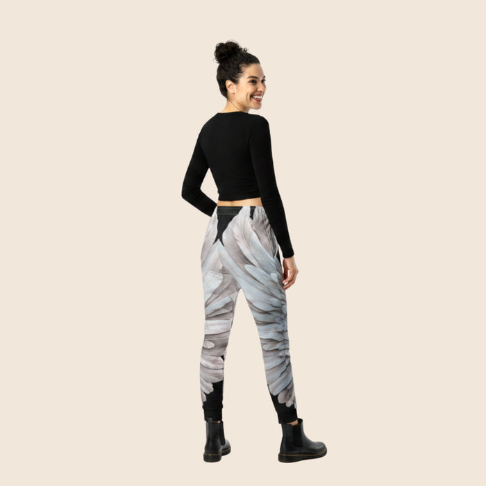 Wings Print Women's Recycled Joggers— All-Over Print Festival Pants - Black and Grey