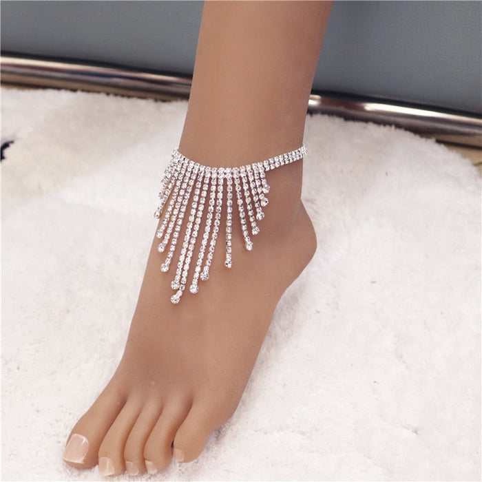 Women's anklet with rhinestone tassels