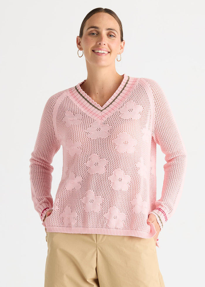 Zaket & Plover Floral Pointelle Vee