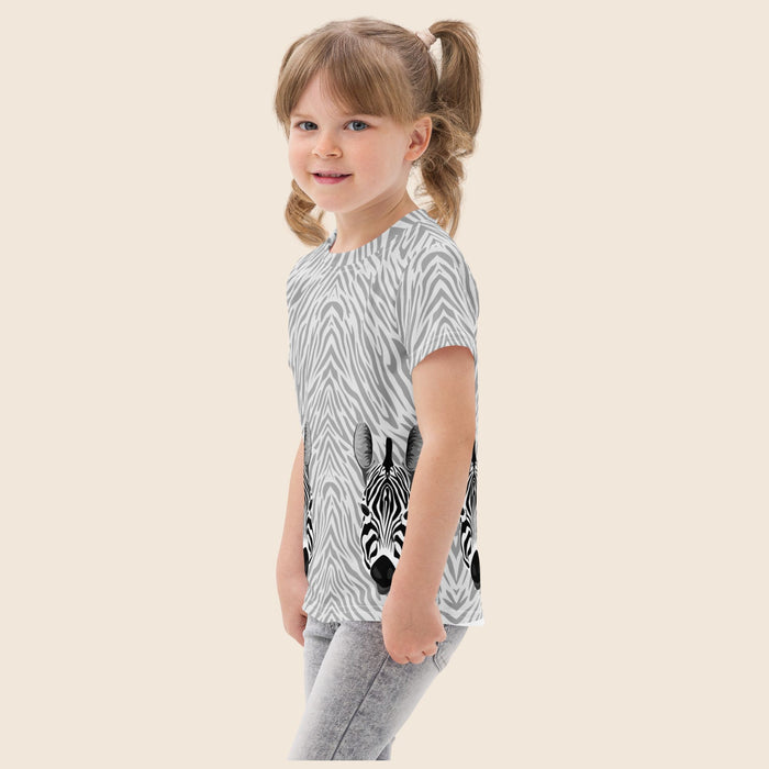 Zebra Head Print Kids Cotton T-Shirt | All-Over Print