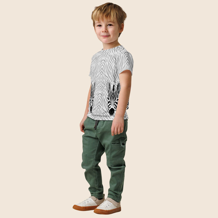 Zebra Head Print Kids Cotton T-Shirt | All-Over Print
