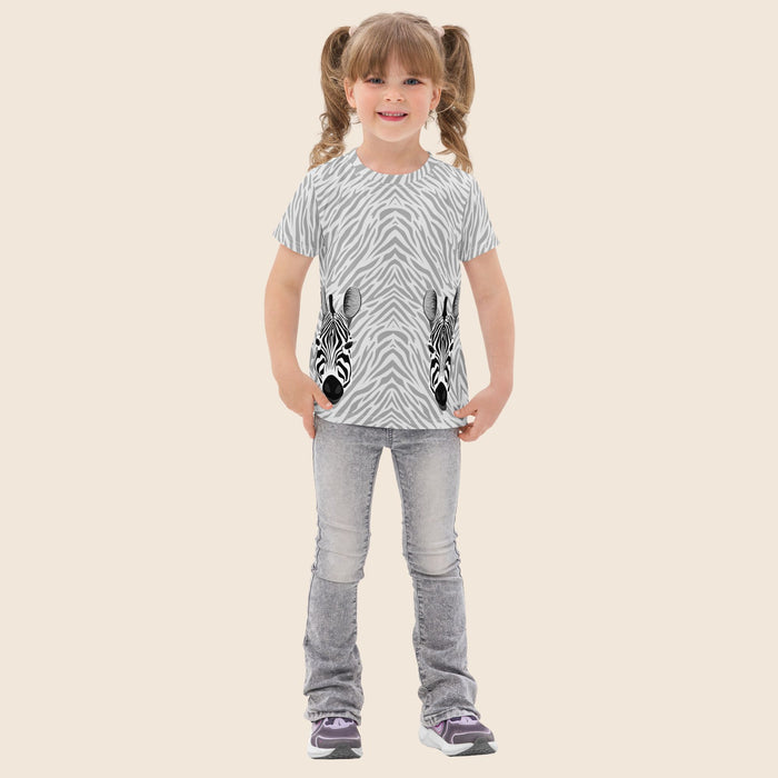 Zebra Head Print Kids Cotton T-Shirt | All-Over Print
