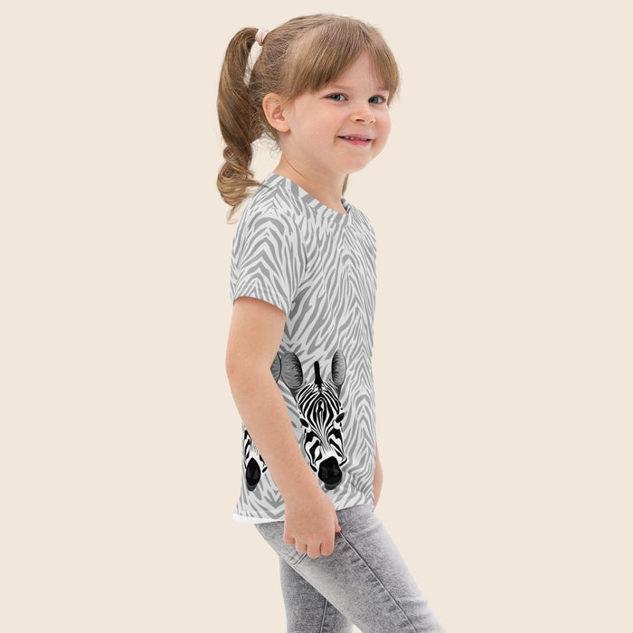 Zebra Head Print Kids Cotton T-Shirt | All-Over Print