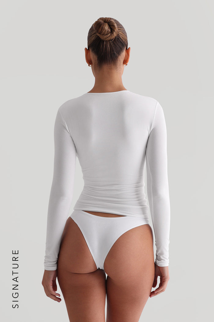 Zip-Up Long Sleeve T-Shirt- White